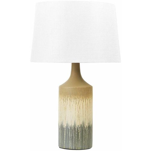 4255664805140 - Beliani - Tischlampe Beige und Grau Keramik Lackiert Sockel Stoffschirm Nachttischlampe Schreibtischleuchte Modernes Design - Beige