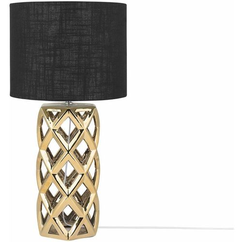 4260624111285 - Beliani - Tischlampe Gold Keramik 71 cm Stoffschirm Trommelform Schwarz Vasenform Geometriches Design Kabel mit Schalter Moderner Minimalistischer