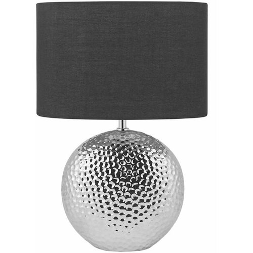 4260624111360 - Beliani - Tischlampe Silber Keramik 51 cm Stoffschirm Schwarz Trommelform Kugelfuß Kabel mit Schalter Modern Glamourös für Schlafzimmer Wohnzimmer