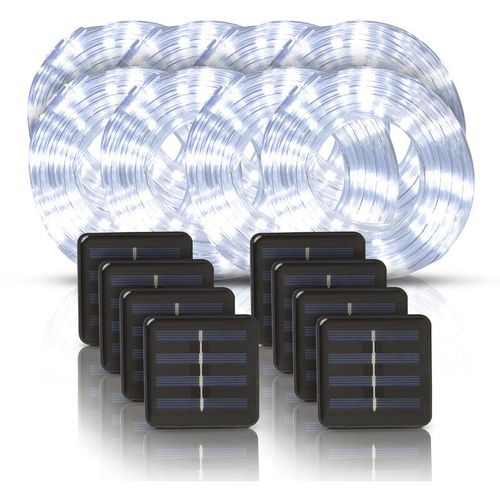 4059222051938 - 8er Pack Solar Lichterkette 5m inkl Dämmerungssensor 50 led Kaltweiß mit 2 Modi  für Innen und Außen IP44 spritzwassergeschützt