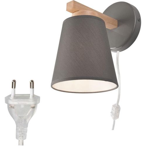 4251756396626 - Licht-erlebnisse - Wandleuchte mit Schalter Kabel Grau Skandinavisch Bett Sofa Wandlampe - Holz Grau