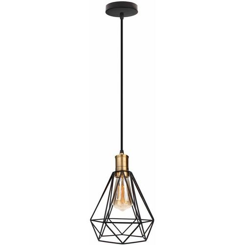 6407971261838 - Axhup - Pendelleuchte Diamant 1 Flammig Kronleuchter mit Ø20cm Käfig Hängelampe im Retro Look Bronze Fassung für Wohnzimmer Esszimmer (Schwarz)