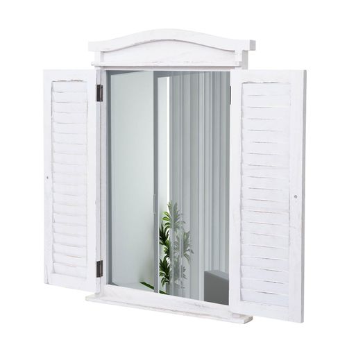 4057651496634 - Wandspiegel Badspiegel Badezimmer Spiegelfenster mit Fensterläden 71x46x5cm ~ shabby weiß