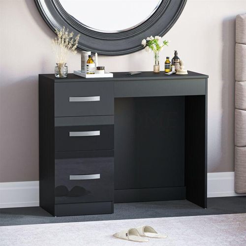 5056512957399 - Home Discount - Hulio Dressing Table 3 Drawer High Gloss Makeup Vanity Desk Black