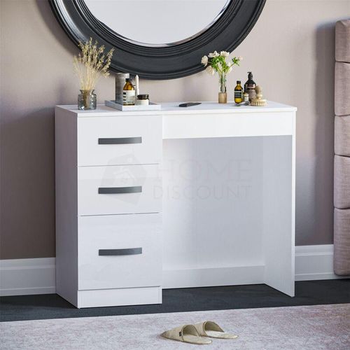 5056512957405 - Home Discount - Hulio Dressing Table 3 Drawer High Gloss Makeup Vanity Desk White