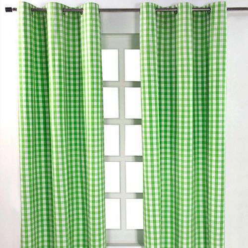 5055967415140 - HOMESCAPES Grün karierter Ösenvorhang im 2er Pack B 228 cm x L 137 cm - Grün Weiß