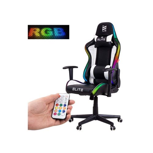 4056551219183 - ELITE Gaming-Stuhl DESTINY Rücken- und Nackenkissen Wippmechanik bis 170kg Sitzhöhe 45-55 MG200 (RGB - Schwarz Weiß) 4056551219183 - ELITE Gaming-Stuhl DESTINY Rücken- und Nackenkissen Wippmechanik bis 170kg Sitzhöhe 45-55 MG200 (RGB - Schwarz Weiß)