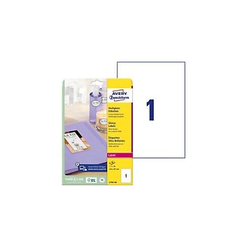 4004182230251 - Avery Zweckform Etiketten Glossy L7767-40 weiß glänzend 209x295mm Inhalt 40 Stück