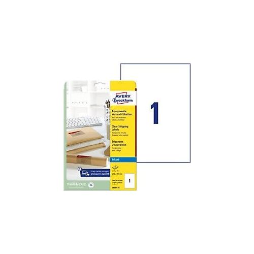 3266550025062 - AVERY Zweckform Abziehhilfe QuickPEEL Versandetiketten J8567-25 Selbsthaftend DIN A4 Transparent 210 x 297 mm 25 Blatt à 1 Etiketten