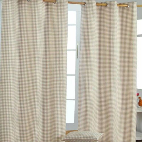 5055967415416 - Gardinen mit Ösen Gingham beige im 2er Set  182 x 137 cm - Beige - Homescapes