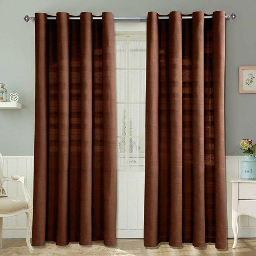 5055967416178 - HOMESCAPES Gardinen mit Ösen Rajput braun im 2er Set 140 x 140 cm - Braun