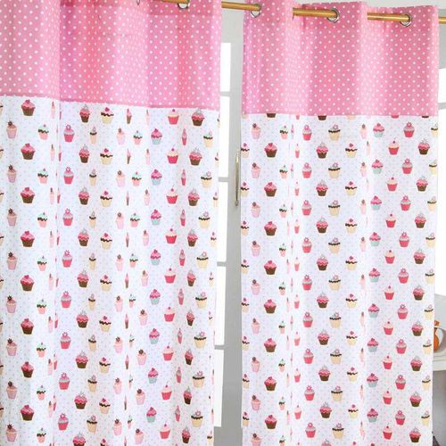 5055967415317 - Gardinen mit Ösen Cupcakes rosa blau 2er Set 100% Baumwolle 228x137 cm - Rosa Weiß - Homescapes