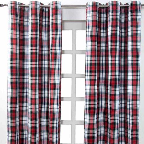 5055967437593 - Gardinen mir Ösen Schottenmuster MacDuff 2er Set 100% Baumwolle 182x137 cm - Rot Weiß Grün - Homescapes