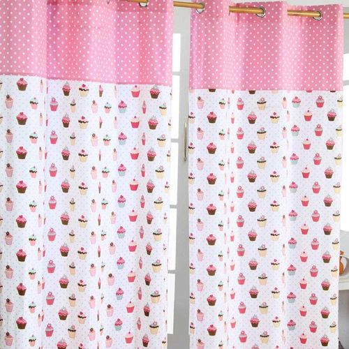 5055967415300 - Gardinen mit Ösen Cupcakes rosa blau 2er Set 100% Baumwolle 182x137 cm - Rosa Weiß - Homescapes