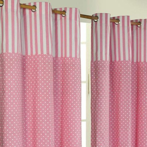 5055967415928 - Gardinen Polka Dots & Streifen rosa 2er Set 182 x 137 cm - Rosa & Weiß - Homescapes