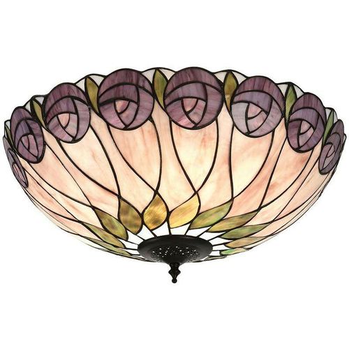 5016087901012 - Lighting - 2 Light Large Ceiling Flush Hell Dunkelbronze Tiffany Glass E27 - Interiors 1900