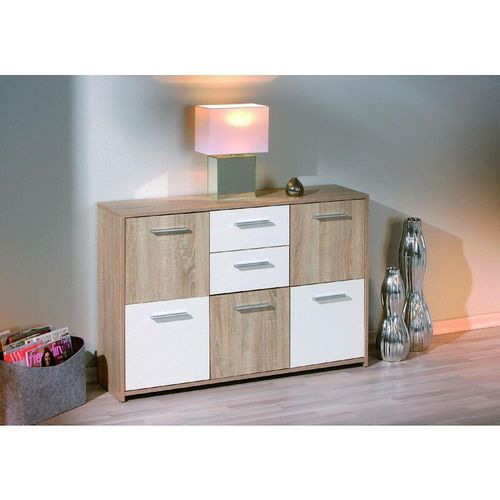 4010340193368 - Altri - Sideboard mit fünf Türen und zwei Schubladen im Mittelteil Farbe Weiß und Eiche Maße 115 x 77 x 30 cm