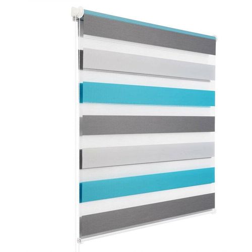 4250367175910 - Doppelrollo Weiss+Grau+Türkis 85x150cm - Woltu