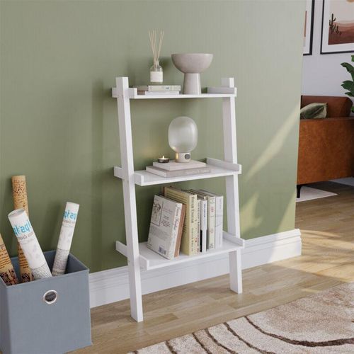 5056512980816 - Home Discount - York 3 Tier Ladder Shelf Unit Bookcase Shelving Display Stand Rack Storage White