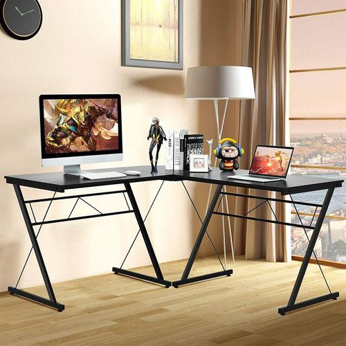 0617748472350 - L-förmiger Computertisch mit Metallrahmen Eckschreibtischtisch Winkelschreibtisch 150x150x76cm schwarz - Costway