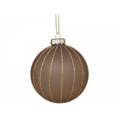 5712750250929 - Chic Antique Weihnachtskugel Velours mit Goldstreifen  Ø8 cm karamell