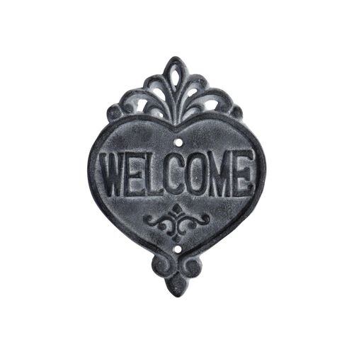 5712750337064 - Chic Antique Welcome Schild aus Eisen H18 x L13 cm antique grau