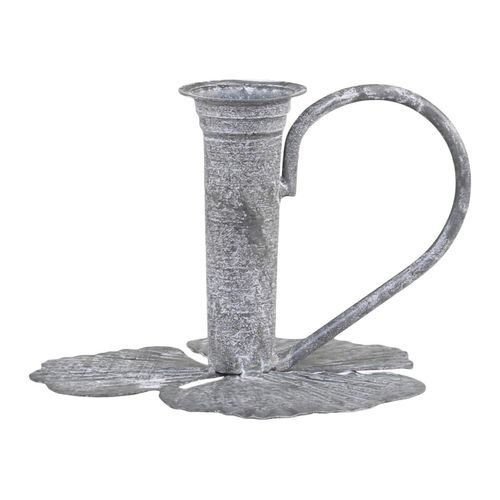 5712750292028 - Chic Antique Kammerleuchter mit Blattverzierung für Stabkerzen H9 L13 B12 cm antik zink