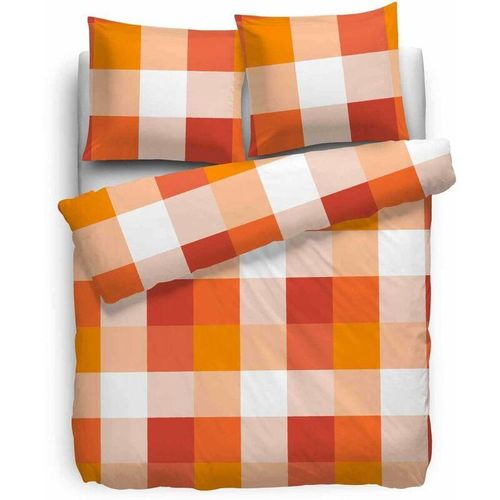 4260271411479 - Etérea - Renforcé Bettwäsche Rian Kariert Orange 200x200 cm + 2Stk 80x80 cm - Orange