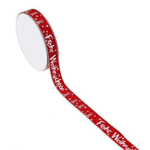 4015275890238 - Stoffband Frohe Weihnachten rot-weiß 15 mm 5 m