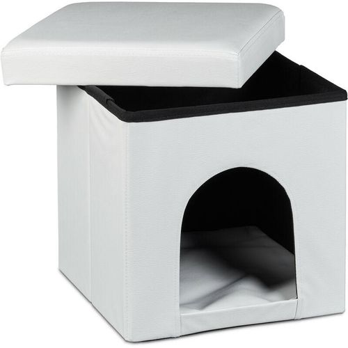 4052025046736 - Relaxdays - Hundebox Sitzhocker hbt 38 x 38 x 38 cm stabiler Sitzcube mit praktischer Tierhöhle für Hunde und Katze aus hochwertigem Kunstleder und