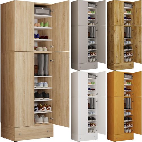 4051814413414 - Holz-Schuhschrank Maße H 200 x B 70 x T 39 cm Allzweckschrank 9 Fächer 4 Drehtüren extra Schublade – Lona 4051814413414 - Holz-Schuhschrank Maße H 200 x B 70 x T 39 cm Allzweckschrank 9 Fächer 4 Drehtüren extra Schublade – Lona