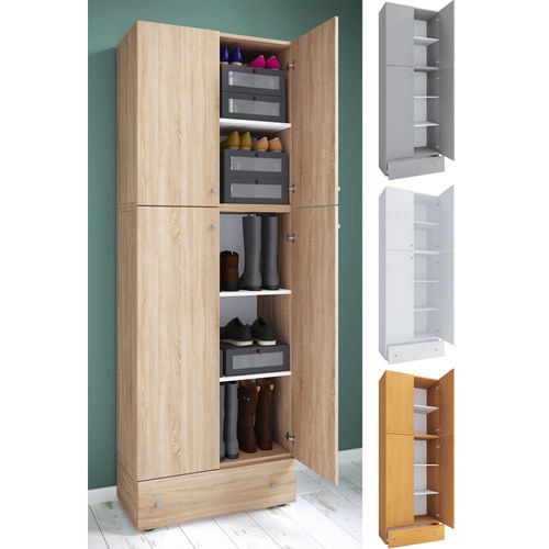 4051814413285 - Holz-Schuhschrank Maße H 200 x B 70 x T 39 cm Allzweckschrank 5 Fächer 4 Drehtüren extra Schublade– Lona 4051814413285 - Holz-Schuhschrank Maße H 200 x B 70 x T 39 cm Allzweckschrank 5 Fächer 4 Drehtüren extra Schublade– Lona