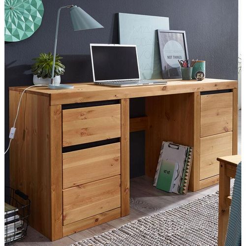 4066075103219 - Lomadox - Büro Schreibtisch Massivholz WILSON-69 in Kiefer massiv eichefarbig b h t ca 155 75 495 cm - braun