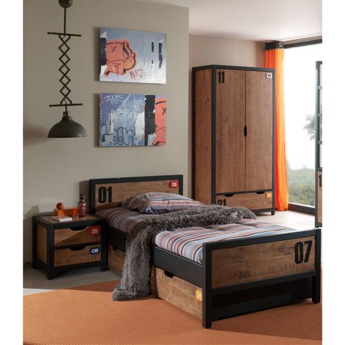 5420070211949 - Vipack Set Alex best aus Nachtkonsole Einzelbett 90x200 Bettschublade Kleiderschrank 2-trg Kiefer gebürstet