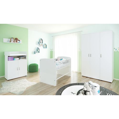 4260347792518 - nonjoo Babyzimmer Lunis Set 7 best aus Babybett Kommode Wickelaufsatz Wandboard und Kleiderschrank 3-trg