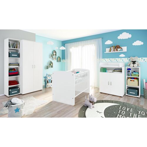 4260347792501 - nonjoo Babyzimmer Lunis Set 6 best aus Babybett Kommode Wickelaufsatz Wandboard Regal mit 3 Fächern Regal mit 6 Fächern und Kleiderschrank 2-trg