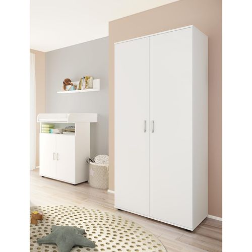 4260347792433 - nonjoo Babyzimmer Lunis Kleiderschrank 2-trg mit Fachböden und Kleiderstange