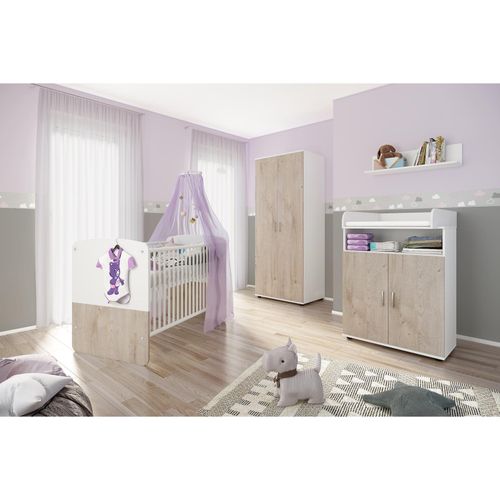 4260347792631 - nonjoo Babyzimmer Hanna Set 3 best aus Babybett Kommode Wickelaufsatz Wandboard und Kleiderschrank 2-trg