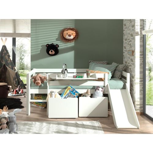 5420070239356 - Kojen-Spielbett mit Liegefläche 90 x 200 cm inkl Leiter Regal Rutsche Rolllattenrost und 2 Schubkästen Kiefer und MDF weiß lackiert 5420070239356 - Kojen-Spielbett mit Liegefläche 90 x 200 cm inkl Leiter Regal Rutsche Rolllattenrost und 2 Schubkästen Kiefer und MDF weiß lackiert