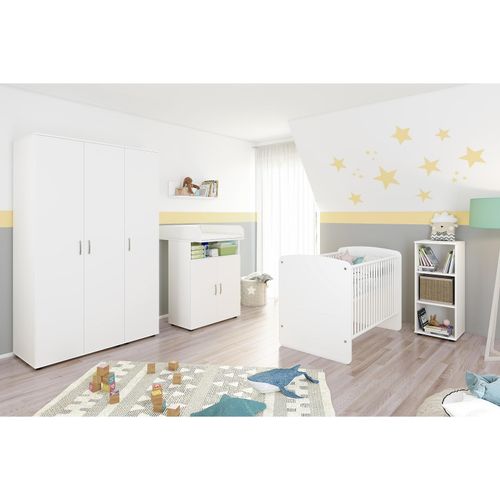 4260347792525 - nonjoo Babyzimmer Lunis Set 8 best aus Babybett Kommode Wickelaufsatz Wandboard Regal mit 3 Fächern und Kleiderschrank 3-trg