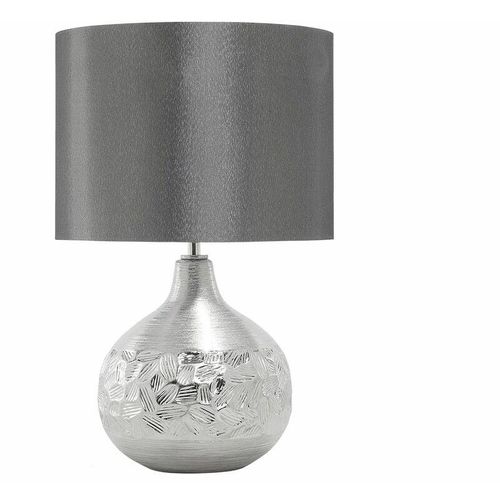 4260580923076 - Beliani - Tischlampe Silber geschwungener Porzellanfuß Stoffschirm Grau Kabel mit Schalter Moderner Glamouröser Stil - Silber