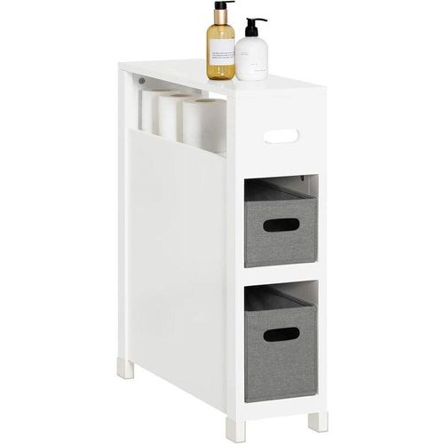 4251388621592 - Sobuy - BZR83-W Nischenregal mit 2 abnehmbaren grauen Körben Küchenregal Badezimmerregal Badschrank Nischenschrank schmales Regal toilettenpapier