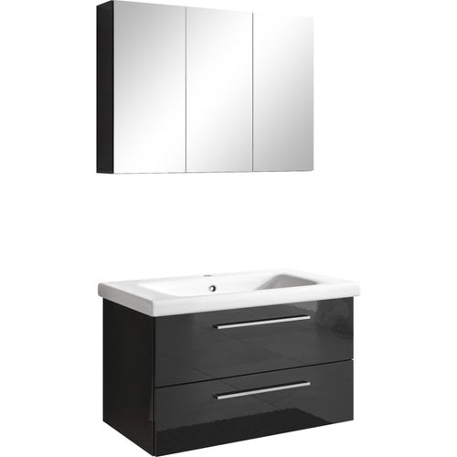 4260465774090 - Inter Handels Badmöbel Set NEAPEL 2 tlg - Spiegelschrank Waschbeckenschrank 80 cm Hochglanz Schwarz