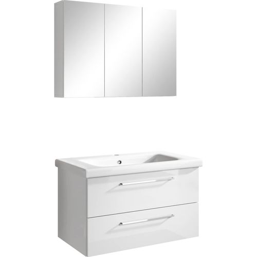 4260465774083 - Inter Handels Badmöbel Set NEAPEL 2 tlg - Spiegelschrank Waschbeckenschrank 80 cm Hochglanz Weiß