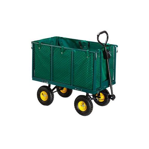 4052025260736 - Relaxdays Gartenwagen großer Bollerwagen mit klappabren Seitenteilen herausnehmbare Plane mit Griffen bis 500kg grün