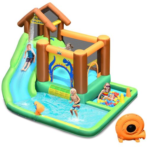 0736542322132 - Hüpfburg mit Geblaese Wasserrutsche Spielpool Aufblasbare Wasserspielcenter mit Rutsche Wasserpark aufblasbar Planschbecken 368x303x230cm