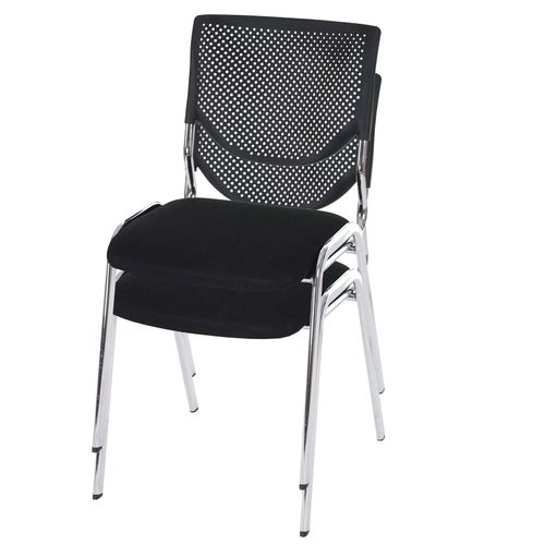 4052826197538 - 2er-Set Besucherstuhl H401 Konferenzstuhl stapelbar Stoff Textil ~ Sitz schwarz Füße chrom