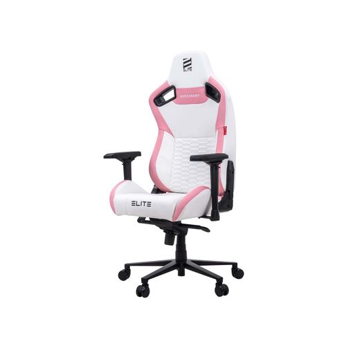 4056551138439 - ELITE Gaming-Stuhl MERCENARY groß ergonomisch mit Premium-Rücken- und Kopf-Nackenkissen 48-53cm (Weiß Pink)