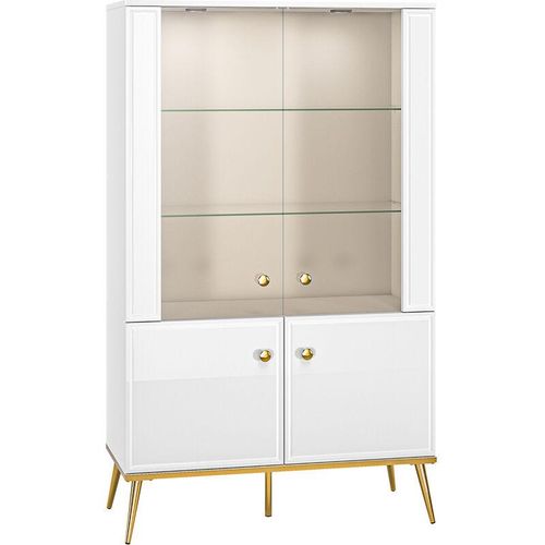 4066075097846 - Lomadox - Highboard Vitrine weiß Hochglanz mit goldfarbenen Griffen und Füßen GUBIN-131 inkl led Beleuchtung b h t ca 92 152 40 cm