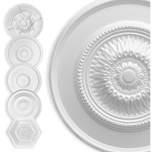 4251874684773 - Hexim - Stuckrosette Styropor eps weiß Deckenrosette rund & eckig Innendekor für Decke & Wand 60cm Lorbeer